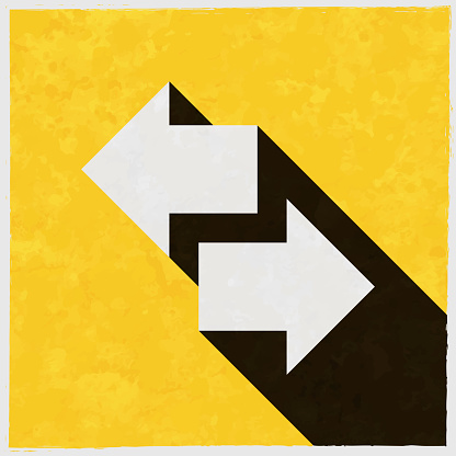 Transfer arrows. Icon with long shadow on textured yellow background