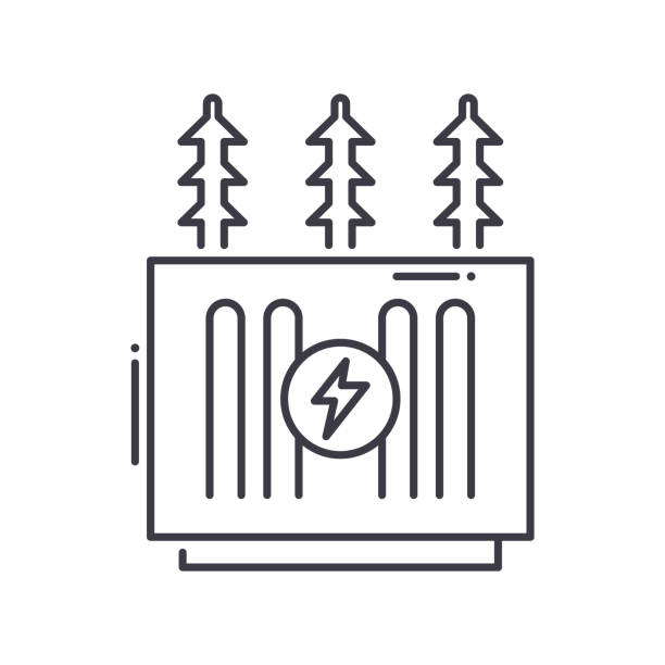 Transformer icon, linear isolated illustration, thin line vector, web design sign, outline concept symbol with editable stroke on white background. Transformer icon, thin line isolated illustration, linear vector web design sign, outline concept symbol with editable stroke on white background. electricity transformer stock illustrations
