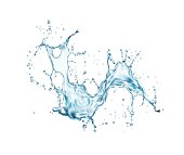 istock Transparent blue water wave splash with drops 1345063098