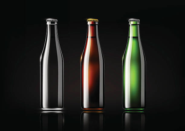 ilustrações de stock, clip art, desenhos animados e ícones de transparent glass bottle for design package, advertisement, beer, beverage ,vector - empty beer bottle