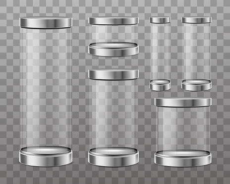 Transparent glass cylinder capsule showcase