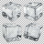 istock 4 transparent gray ice cubes isolated on checkered back 473671808