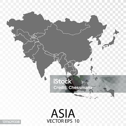 istock Transparent - High Detailed Grey Map of Asia. 1311629338