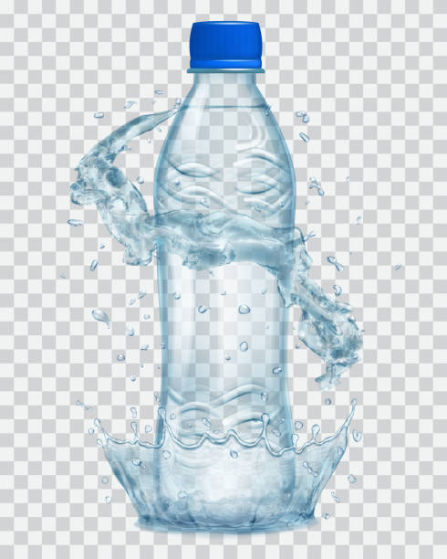 水冠と灰色の色のスプラッシュと透明なプラスチックボトル - ペットボトル点のイラスト素材／クリップアート素材／マンガ素材／アイコン素材