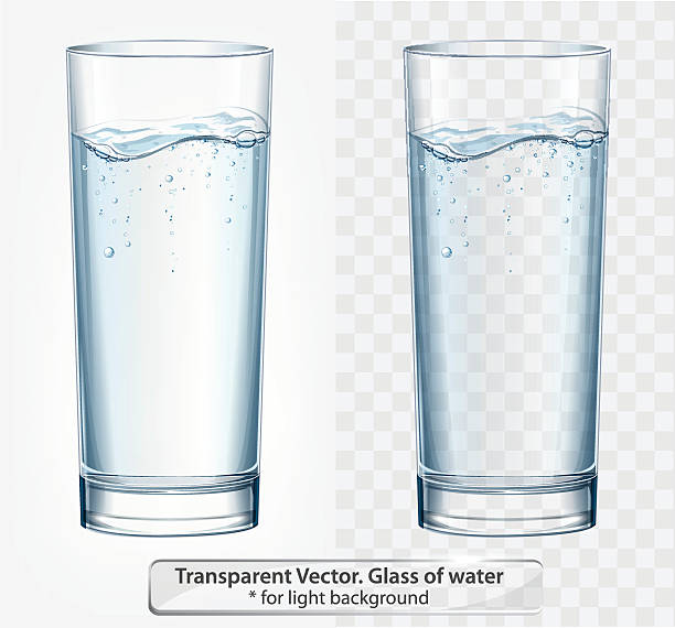 Transparent vector glass of water with fizz on light background Transparent vector glass of water with fizz on light background drinking glass stock illustrations