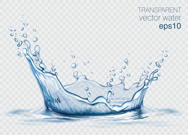 percikan air vektor transparan dan gelombang pada latar belakang cahaya - semprot ilustrasi stok