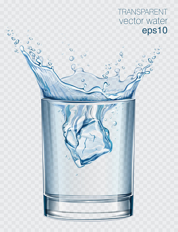 Transparent vector water splash in glass of water on light background