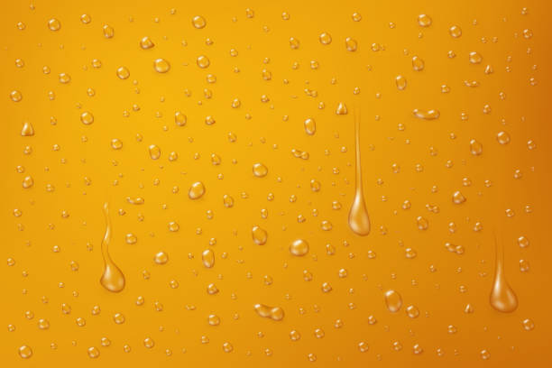 Transparent water drops on the yellow surface. Vector illustration Transparent water drops on the yellow surface, vector illustration sweat stock illustrations