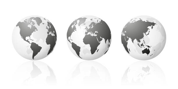 transparent world globe maps planet earth metallic silver set vector art illustration