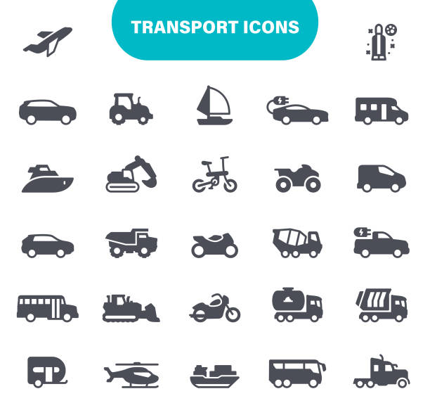 Transport Icons. Contains such icons as Truck, Car, Vehicle, Bike, Sailboat Air Vehicle, Motorbike, Airplane, Bicycle, Car, Icon Set truck icons stock illustrations