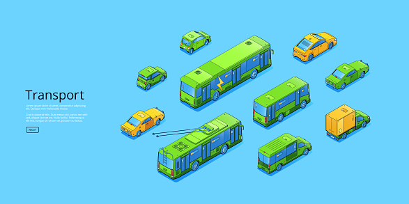 Transport isometric web banner, different cars