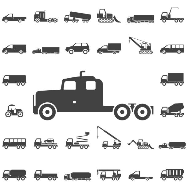 stockillustraties, clipart, cartoons en iconen met vervoer vrachtwagen pictogrammen - front view old jeep