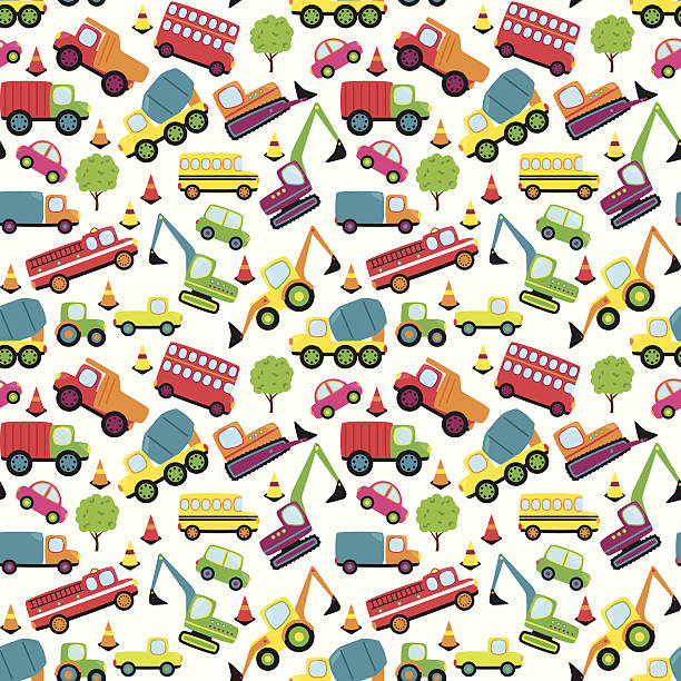 Transportation Themed Seamless Tileable Background Pattern Transportation Themed Seamless Tileable Background Pattern. No transparencies or gradients used. Large JPG included. truck patterns stock illustrations