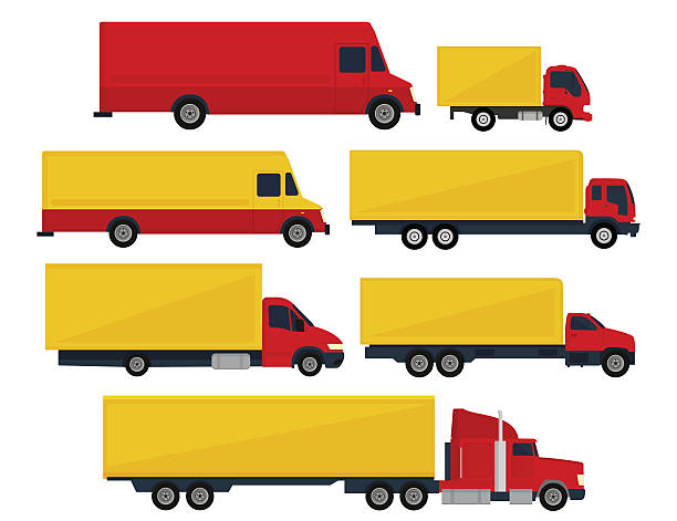 Transportation Trucks and trailers isolated white background. Trucks and semi-trucks. Vector illustration, flat design semi truck stock illustrations