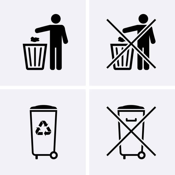 ilustrações, clipart, desenhos animados e ícones de ícones de lata de lixo. ícones de bin. não seja disperso. reciclagem de resíduos. - gari