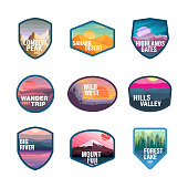 Climbing, Recreational Pursuit, Camping labels concepts, Mountain Icon Set