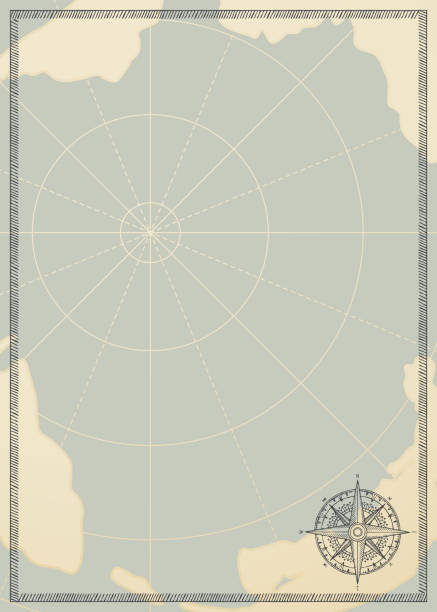 travel background with a wind rose and old map Old vintage paper with wind rose compass sign. Vector illustration on the theme of travel, adventure and discovery on the background of an old map. Pirate map concept. adventure borders stock illustrations