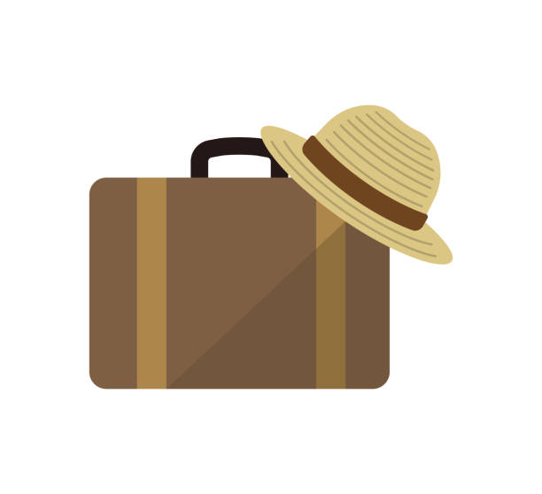 여행 가방, 가방, 휴가 벡터 아이콘 일러스트 - 밀짚 모자 stock illustrations