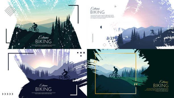 Travel concept of discovering, exploring and observing nature. Mountain bike. Cycling. Adventure tourism. Minimalist graphic poster. Polygonal flat design for cover, gift card, invitation, banner. Travel concept of discovering, exploring and observing nature. Mountain bike. Cycling. Adventure tourism. Minimalist graphic poster. Polygonal flat design for cover, gift card, invitation, banner. mountain bike stock illustrations