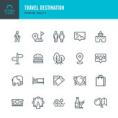 Set of 20 Tourism and Travel Destination thin line vector icons