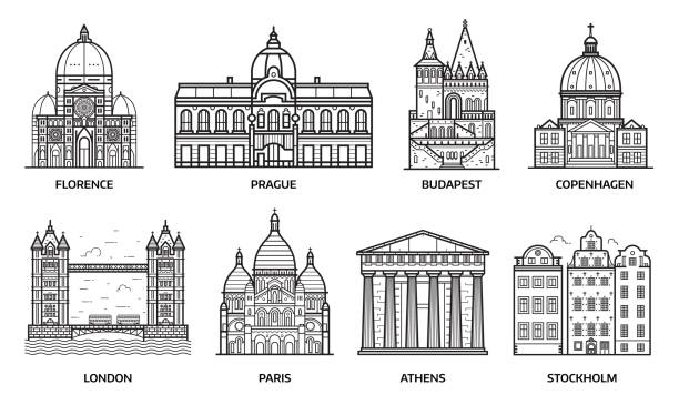 illustrazioni stock, clip art, cartoni animati e icone di tendenza di viaggia in europa monumenti e monumenti - firenze