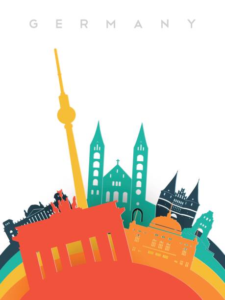 독일 여행 3d 종이 잘라 세계 명소 - 함부르크 독일 stock illustrations