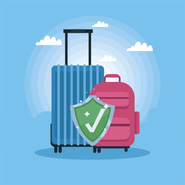 travel insurance with suitcases vector art illustration