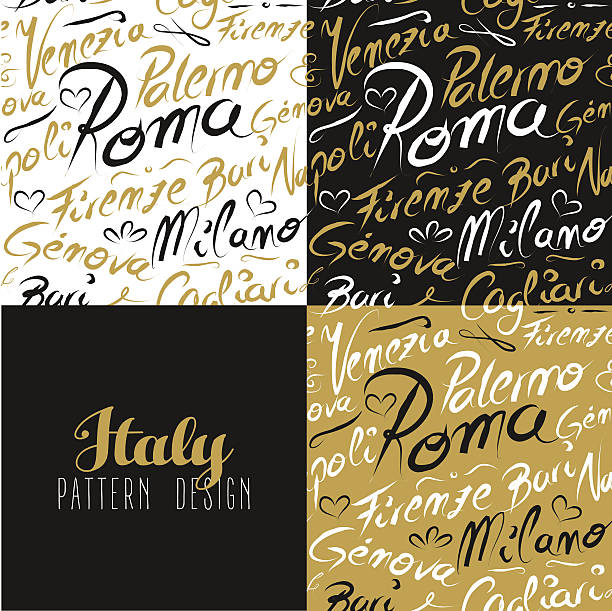 illustrazioni stock, clip art, cartoni animati e icone di tendenza di travel italia città pattern senza bordi oro milano - roma cagliari