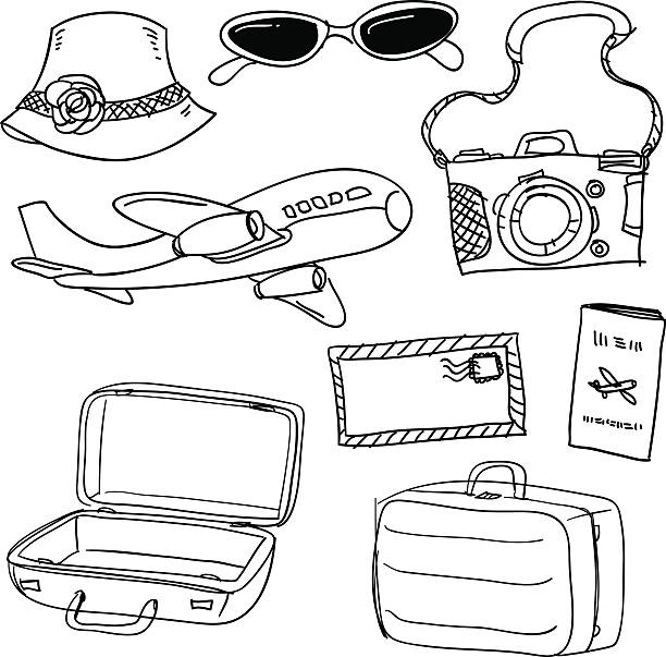 туристические объекты в черно-белом - black and white suitcase stock illust...
