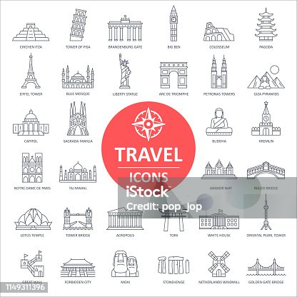 istock Travel Landmark Icons - Thin Line Vector 1149311396