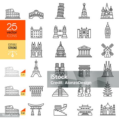 istock Travel Landmark Line Icon Set. Editable Stroke. 1155875551