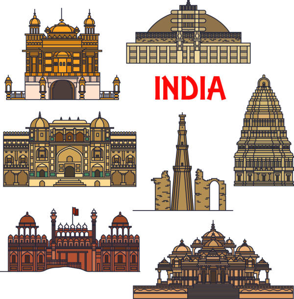 Line Drawing Of Qutub Minar : Royalty free indian temple clip art vector images