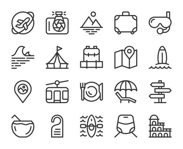 Travel - Line Icons Travel Line Icons Vector EPS File. adventure icons stock illustrations