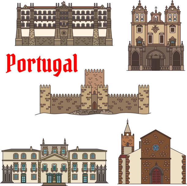 ilustrações de stock, clip art, desenhos animados e ícones de travel sight of portuguese architecture icon set - braga