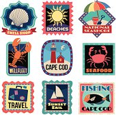 Vector travel stickers about Cape Cod.