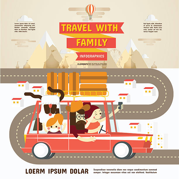 ilustrações de stock, clip art, desenhos animados e ícones de viagem com a família infographics - family car