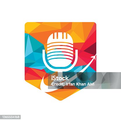 istock Traveling Podcast vector logo design template. 1365554168
