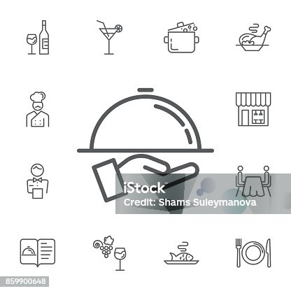 istock Tray on the hand icon. Simple Set of restaurant Vector Line Icons. 859900648