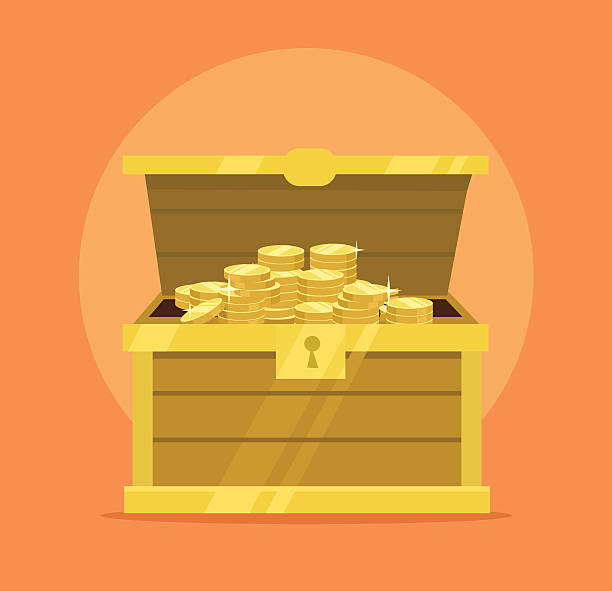 Treasure chest full of gold coins icon Treasure chest full of gold coins icon. Vector flat cartoon illustration antiquities stock illustrations