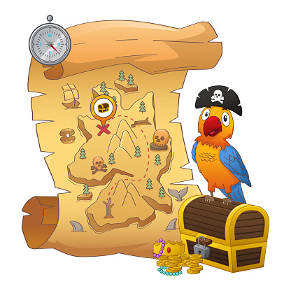 Treasure Map and Treasure Chest Illustration