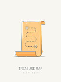 Vintage treasure map vector illustration in scribble line art style with pastel colors