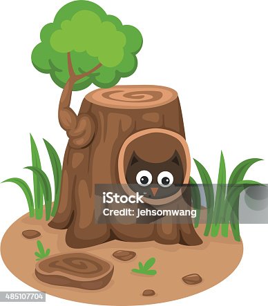 istock tree hollow with an owl on a white background,vector 485107704