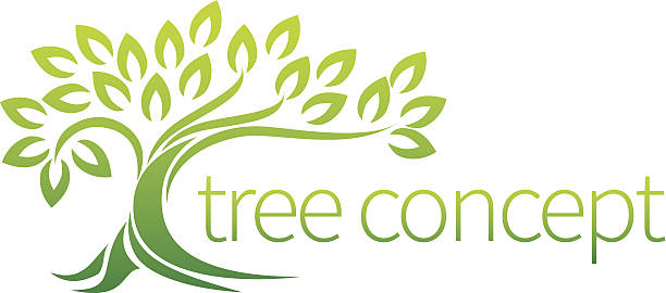 Tree icon concept Tree icon concept of a stylised tree with leaves, lends itself to being used with text growth silhouettes stock illustrations