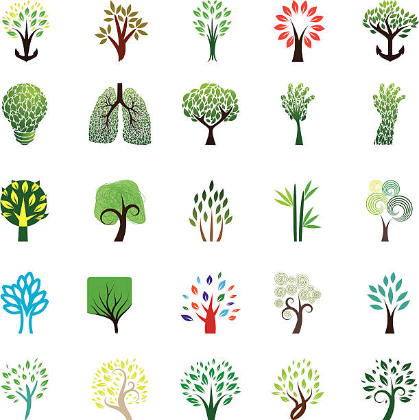 Tree Icon Set vector art illustration