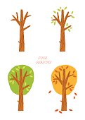 Tree in four seasons - spring, summer, autumn, winter. Vector illustration. Isolated on white background