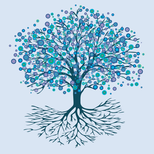 bildbanksillustrationer, clip art samt tecknat material och ikoner med livets träd blå runda blommor - tree of life