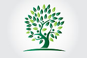 Tree of life ecology and people figures icon logo vector design