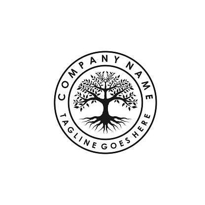 Tree of Life Stamp Seal Emblem Oak Banyan logo design tamplate