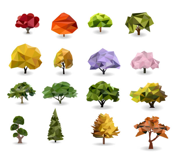 ilustrações, clipart, desenhos animados e ícones de árvore conjunto polígono - tree 3d