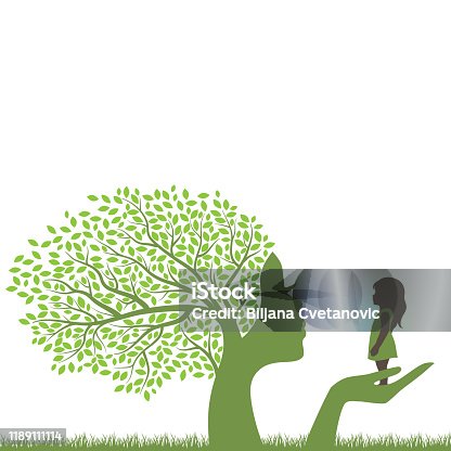 istock tree with female face holding little girl 1189111114